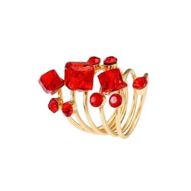 Imagem de Anéis de cristal geométrico para mulheres cores anel de dedo cubo quadrado 3D fantasia gradiente anéis de cristal ouro helicoidal primavera oco anel coquetel festa joia cor/azul/verde/preto/vermelho