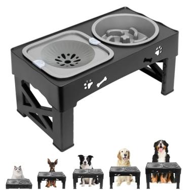 Imagem de Tigela de alimentação lenta elevada para cães, sem derramamento, tigela de água para cães com 4 alturas ajustáveis para cães com suporte para cães pequenos, médios e grandes, gatos e animais de