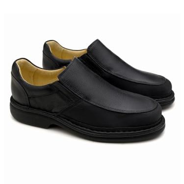 Imagem de Sapato Masculino Couro Legítimo e Techprene Preto Ortopédico Confortável para Joanete e Esporão de Calcâneo Palmilha Gel Antiderrapante Costura Manual Leve Franca Brasil 36 ao 44 (Preto, BR, Adulto, Numérico, 39)