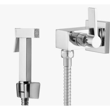 Imagem de Ducha Higiênica Parede Quadrada Gatilho Metal, Mangueira Flexível 1,2m Marchezan