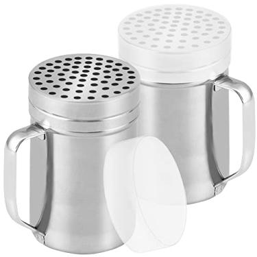 Imagem de CUSINIUM Agitadores de Queijo Parmesão de Metal 410 ml com Furos Grandes - Com Alça - Dispensadores de Flocos de Pimenta - Pizzarias - Pacote com 2 | Estilo: Grosso