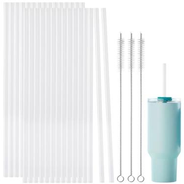 Imagem de Canudo de substituição de 30 peças compatível com Stanley Copo de copo de 850 g Stanley, canudo reutilizável de 30 cm com 3 escovas de limpeza, branco