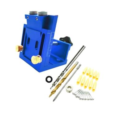 Imagem de Baoblaze Guias para marcenaria, ferramenta de ângulo de junta, posição de broca de furo inclinado, portátil, ajustável, 9 mm, kits de gabarito para furo de, Broca Azul 2