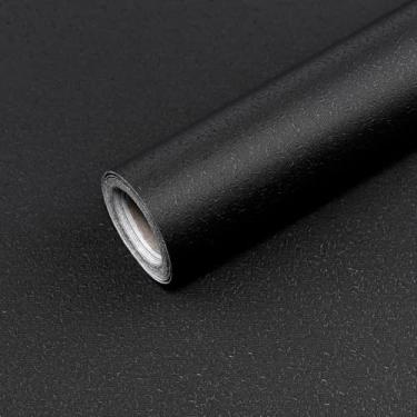 Imagem de Qianglive Papel de parede preto texturizado autoadesivo fosco papel de parede de contato removível cozinha vinil armário preto móveis papel de parede em relevo 39.9 cm x 497.8 cm
