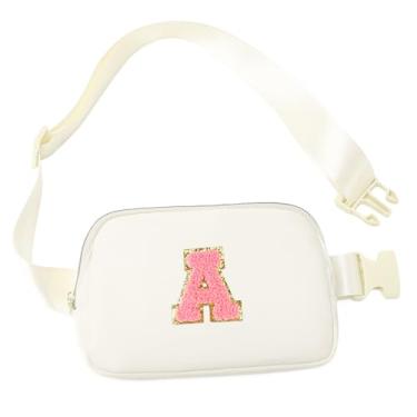 Imagem de SAIA TIAN Bolsa de cinto transversal ajustável para mulheres, pochete impermeável de grande capacidade com bolso traseiro com zíper, bolsa de cintura de viagem (14 x 21 cm), Branco, Tendência