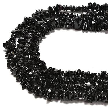 Imagem de jodaying 5-8 mm lascas de pedra preciosa turmalina preta natural contas soltas semi preciosas para fazer joias faça você mesmo artesanato suprimentos 1 fio por saco aproximadamente 86 cm