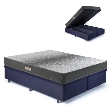Imagem de Cama Baú King 193x203 Suede Preto com Dual Firm Espuma Ecoflex
