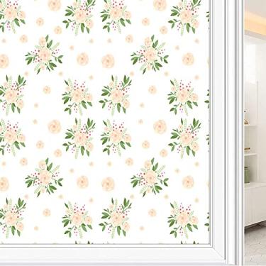 Imagem de Película de janela de privacidade de flores, textura de estilo floral, filme de vidro para sala de estar e escritório em casa, L90 x C 190 cm