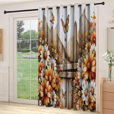 Imagem de Divisória de parede de cortina de divisória rústica, arte de camomilas florescendo camomiles com tema de verão de fazenda, adequada para portas de vidro deslizantes, cortinas térmicas de sala de
