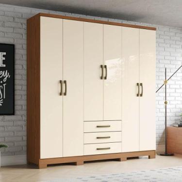 Imagem de Guarda-roupa 180,5cm 6 Portas 3 Gavetas Caju Henn, Nature/Off White