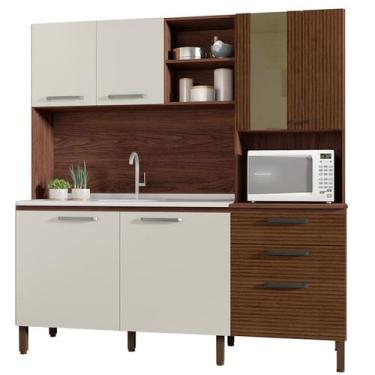 Imagem de Cozinha Compacta 7P 2G 182 cm Mega Nogueira Off White Cp Ripado KTP - 