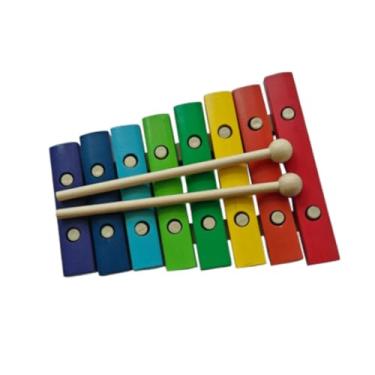 Imagem de YIJU Xilofone de madeira com 8 notas, instrumento de percussão clássico, brinquedo de piano com batidas manuais para crianças iniciantes, Multicolorido