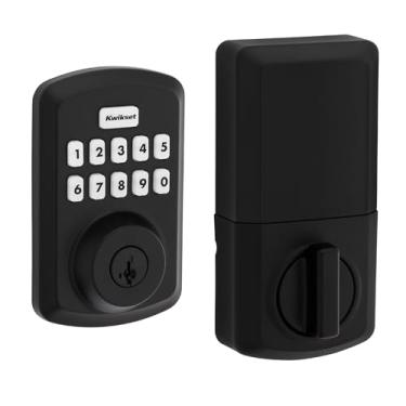 Imagem de Kwikset Powerbolt 250 Teclado de 10 botões preto fosco fechadura eletrônica de transição, com entrada conveniente sem chave, códigos de usuário personalizáveis e bloqueio automático