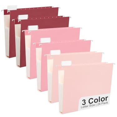 Imagem de Y YOMA Tamanho carta – Pacote com 24 pastas de arquivo com capacidade extra sanfonada decorativa reforçada pasta expansível colorida fofa para escritório casa com abas ajustáveis de corte 1/5, rosa