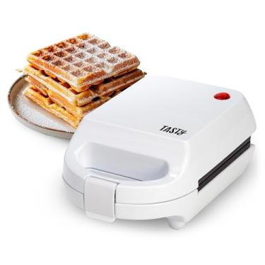 Imagem de Tasty Mini waflera antiaderente, perfeita para waffles individuais, castanhos hash, brownies e muito mais, resultados rápidos, limpeza fácil, 600 W, branco