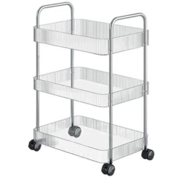 Imagem de Prateleira Carrinho Auxiliar EstéTica 3 Andares Multiuso Rodinha 360° Premium Metal e Plástico