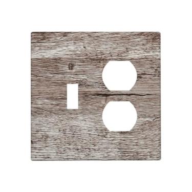 Imagem de Xuejiaku Placa de cobertura de interruptor de luz rústica cinza escuro tábua de madeira textura vintage 2 capas de tomada de gangue 1 interruptor duplex capa de parede placas de interruptor elétrico