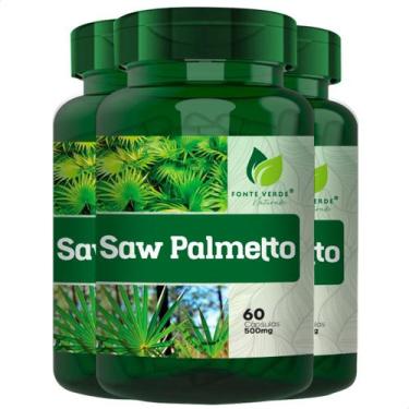 Imagem de 3 Potes Saw Palmetto 100% Natural Kit 180 Cáps - Fonte Verde