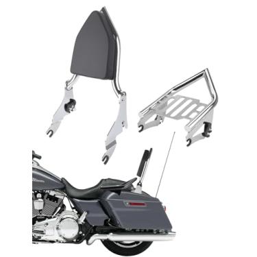 Imagem de Kit de suporte de bagagem Sissy Bar para motocicleta compatível com Harley Touring Street Glide Road King Road Glide Electra Glide 2009-2024 (Chrome)