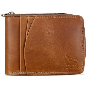 Imagem de Carteira Masculina De Couro Legítimo Bovino Com Ziper CNH Cartões Antifurto Proteção RFID - 287 (Whisky - Couro CBFT)