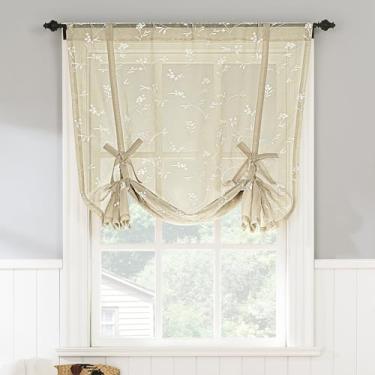 Imagem de No. 918 Bridget Persiana de balão de amarração de janela transparente com folha bordada, linho, 107 cm L x 160 cm C