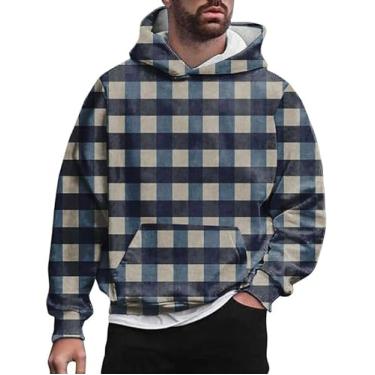 Imagem de Moletom Casual Masculino Tamanho Grande Pulôver Moda Xadrez Moletom Com Capuz, 90, XXL