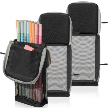 Imagem de Trandraft 3 bolsas de lápis para fichário de 3 argolas com anéis elásticos laterais, bolso interno e compartimento de malha transparente, acessórios para escritório e faculdade