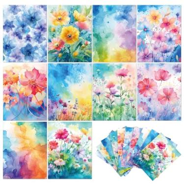 Imagem de Gersoniel 40 folhas, 21 x 28 cm, papel decorativo de flores em aquarela, papel decorativo dupla face, papel brilhante para fazer cartões, agenda, agenda, origami, scrapbook, suprimentos, 10 designs