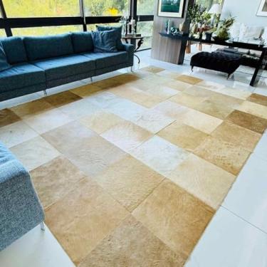 Imagem de Tapete de Couro Quadriculado Mix Bege 3x2,5m com placas de 50x50cm