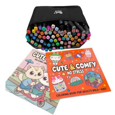 Imagem de Kit de Canetas Touch Dupla, 80 Cores com 2 Livros de Colorir, Capa Mole