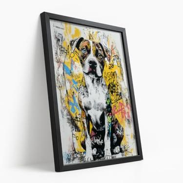 Imagem de Quadro Decorativo Cachorro PItBull Grafite Estilo Urbano Colorido Pet Arte Moderna Rua Street Pit Bull Art Descolado Criativo Com Moldura