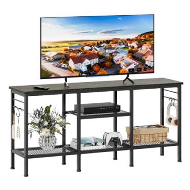 Imagem de Furologee Suporte de TV para TVs de até 55 polegadas, centro de entretenimento com prateleiras de armazenamento abertas, mesa de console de mídia com prateleira de soundbar para sala de estar, quarto