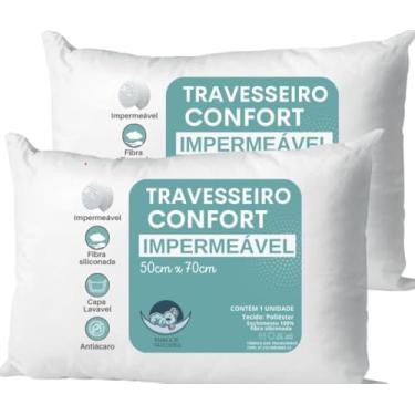 Imagem de Travesseiro Confort Antialérgico, 50x70 cm, Kit 2 Unidades, Impermeável, Super Macio