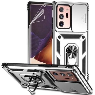 Imagem de Capa protetora para Samsung Galaxy Note 20 Ultra com lente de câmera HD, suporte de anel magnético testado contra quedas de nível militar com suporte para Galaxy Note 20 Ultra 5G (prata)