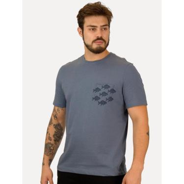 Imagem de Camiseta Individual Masculina Comfort Bolso Peixes Azul Médio-Masculino