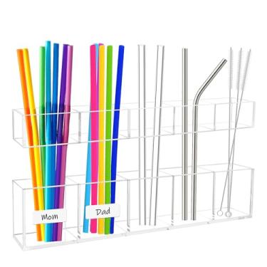 Imagem de Suporte de canudo acrílico de 24 cm para porta de armário, organizador de canudo de armário com fita adesiva dupla face e adesivo, organizador de copo reutilizável para armário de balcão de cozinha