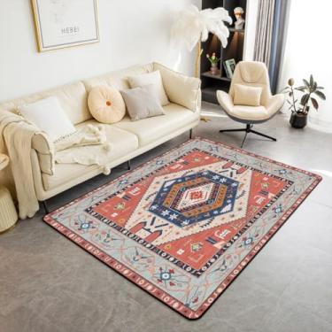 Imagem de Feelyou Tapete de sala de estar asteca do sudoeste laranja para quarto, 7,5 x 12,7 cm, geométrico, vintage, para crianças, adolescentes, adultos, geometria, tribal, rústico, boêmio, boêmio, tapete de