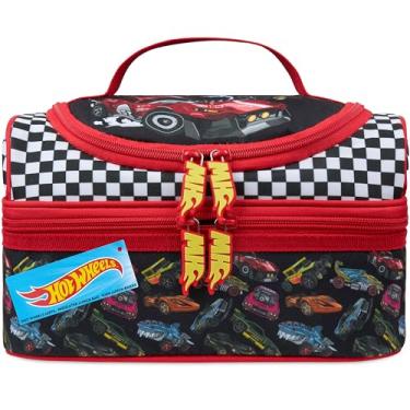 Imagem de Get Trend Lancheira Hot Wheels fofa com isolamento térmico com dois compartimentos para piquenique lanches bolsa térmica presentes para crianças (Multi Hot Wheels)