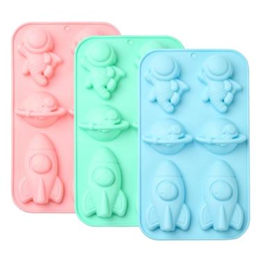 Imagem de UR URLIFEHALL 3 moldes espaciais de silicone em forma de foguete para bolo, pão, doces, pudim, manteiga, biscoitos, artesanato