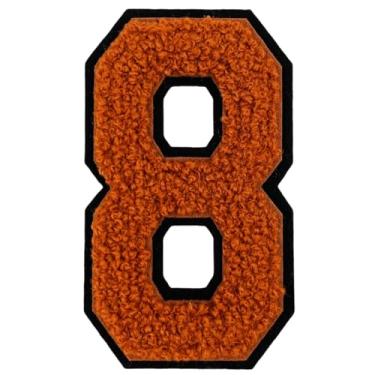 Imagem de 1 peça de adesivos de números de chenille marrom de 10 cm, adesivos de ferro para chapéus, bolsas, mochilas, jeans, par com letras universitárias grandes iniciais, acessórios DIY (marrom 8)