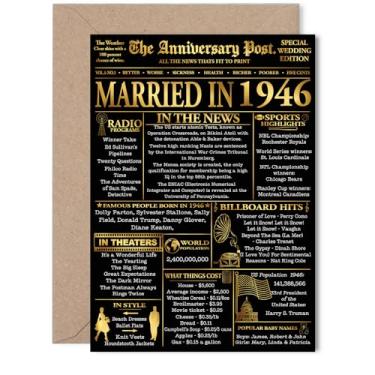 Imagem de Stuff4 Cartão dourado de aniversário de 79 anos para mulheres e homens - Jornal dourado casado em 1946 - Cartão de aniversário de casamento feliz de 79 anos para esposa companheira parceiro marido