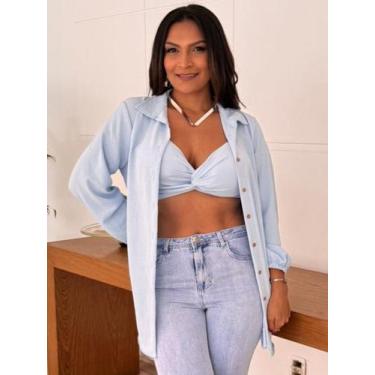 Imagem de Conjunto Feminino Camisão Chemise E Cropped Com Elastano - Rezes Moda,