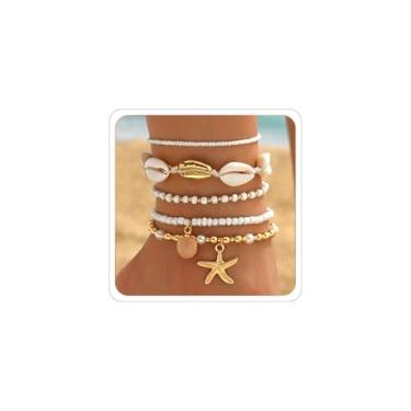 Imagem de Tornozeleiras femininas modernas de verão, praia, joias, estrela-do-mar, puka, boho, tornozeleiras douradas, à prova d'água, acessório havaiano, 7.5, Liga metálica, Sem Pedra Preciosa