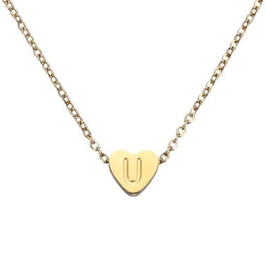 Imagem de PATIKIL Colar de coração com inicial para mulheres, banhado a ouro 18K, corrente de aço inoxidável delicada, nome personalizado, letra U, colares com pingente para mulheres, joias, presentes, tom