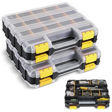 Imagem de NATGAI Pacote com 2 organizadores de peças pequenas, caixa de ferramentas dupla face com 34 compartimentos com divisórias removíveis para ferragens, parafusos, pregos e acessórios de pesca, estojo de