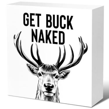 Imagem de LVQHI Get Buck Naked Sign Wooden Box Decor, Funny Bathroom Shelf Decor, Humorous Washroom Restroom Tabel Desk Shelf Decoration Sing 12.7 cmx12.7 cm x 3.0 cm IN