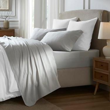 Imagem de Superior Jogo de lençol Carmen vintage relaxado 100% algodão, leve e crocante, 1 lençol de cima, 1 lençol elástico com elástico alto, 2 fronhas, quarto boho chique, casal, prata