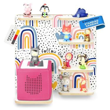 Imagem de stadtecken Prateleira de madeira para Toniebox – comporta até 40 tonies – organizador de armazenamento de parede para quarto infantil – expansível e compatível com bonecos Toniebox (arco-íris)