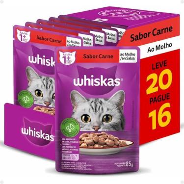 Imagem de Ração Úmida Whiskas Sachê Gato Adulto Carne Ao Molho 85g 20u