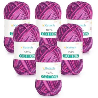 Imagem de Katech Fio de algodão puro para crochê e tricô – Soft Sport Weight CYC #2, 6 novelos (50 g cada, 300 g no total), fio de crochê ideal para panos de prato, roupas de bebê, meias, lenços leves (Berry